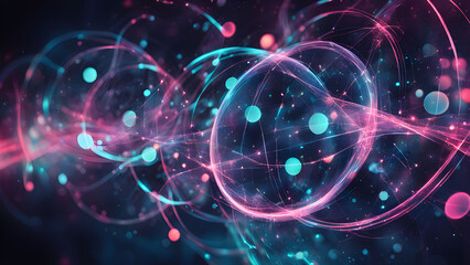 Obraz premium A mesmerizing blend of colors and shapes representing the dynamic movement of particles in a digital, abstract universe.
