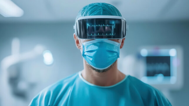 Augmented reality medical funding, sleek design, advanced financial technology, modern hospital