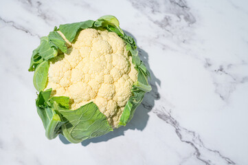 Organic head of cauliflower, vegetable for healthy eating.