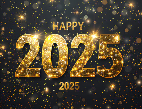 Happy New Year 2025 with numbers of different shapes