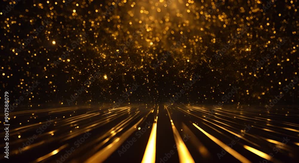 Poster gold particles abstract background with shining golden floor particle stars dust futuristic glitteri