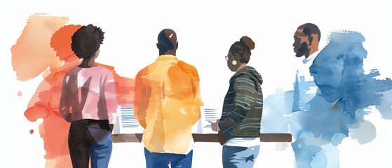 Voter registration table, people signing up, civic duty, Watercolor style