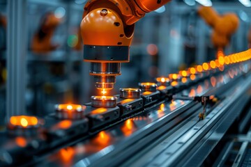 Fototapeta premium Future industrial scenes, artificial intelligence and robotics help industries. machines create things. production lines. Innovations concept.