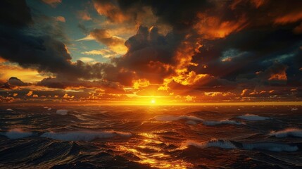 A dramatic sunset with dark clouds highlighted by the sun's last light