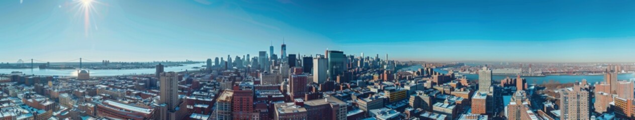 Fototapeta premium Panoramic City Skyline from a Prime Rooftop Vantage Point: The Essence of Urban Landscapes in a Single Aerial View