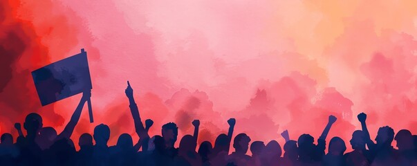 Election rally, vibrant crowd and campaign banners, energetic atmosphere, Watercolor style