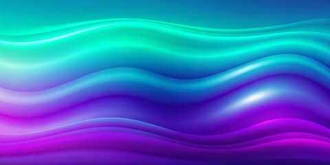 Fototapeta premium Flowing waves of teal, blue, and purple create a mesmerizing and soothing gradient effect. The wavy pattern has a soft, luminous quality that gives the impression of gentle motion with copy space.AI 