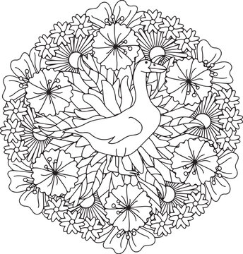 goose in floral mandala coloring page clip art preview
