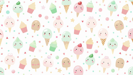 Cute children's background with ice cream in pastel colors for gift wrapping