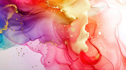 Fototapeta premium Colorful marble ink texture background with fluid patterns and gold accents