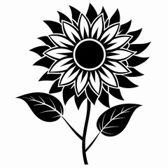 Black and White Flower Vector, Sunflower illustration 