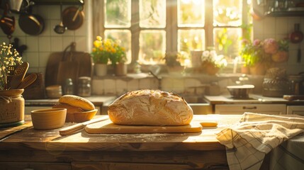 Freshly Baked Bread in Cozy Kitchen