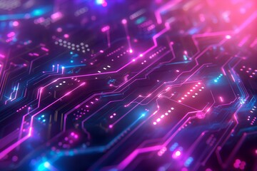 Fototapeta premium Futuristic Digital Circuit Board Background with Neon Lights