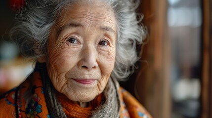 Close-up of Nonagenarian Japanese Woman