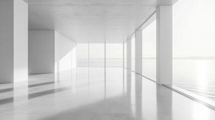 3D rendering of white room interior space and concrete floor,Concept of minimal architecture design, Generative AI