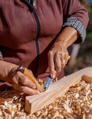 Carpenter's hands working with wood