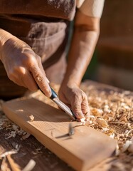 Carpenter's hands working with wood