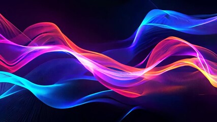 Black background with colorful glowing waves. Following the rhythm of simple lines Vector graphics in a minimalist style. Colorful glowing effect gradient background Blue and purple tones glow effect 