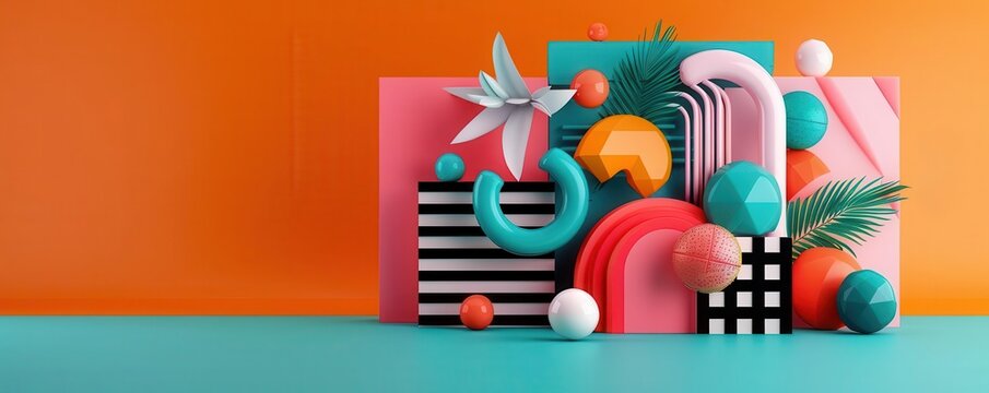 Digital sculpture, geometric abstraction, flat design illustration