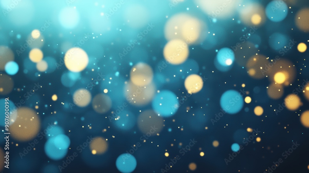Poster A beautiful blue bokeh background with glimmers of light, perfect for adding depth and mood to creative works