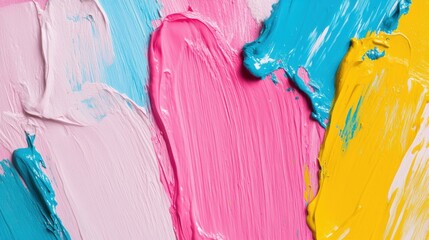 Colorful abstract strokes blend harmoniously in pink, blue, and yellow, showcasing artistic expression and creativity
