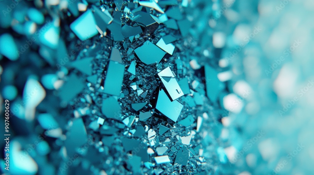 Poster abstract blue fragments create a captivating visual display, reflecting shimmering light in a vibran