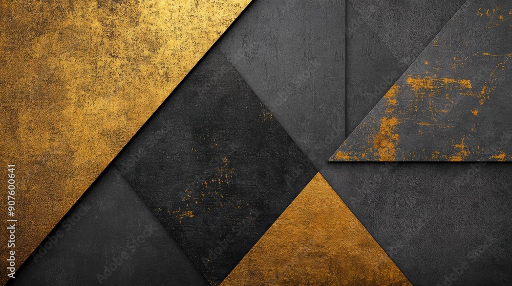 Poster abstract geometric shapes blend black and gold elements to create an elegant design that captivates 