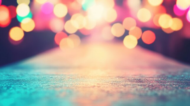 Colorful lights illuminate the runway, creating a dreamy ambiance during a fashion showcase
