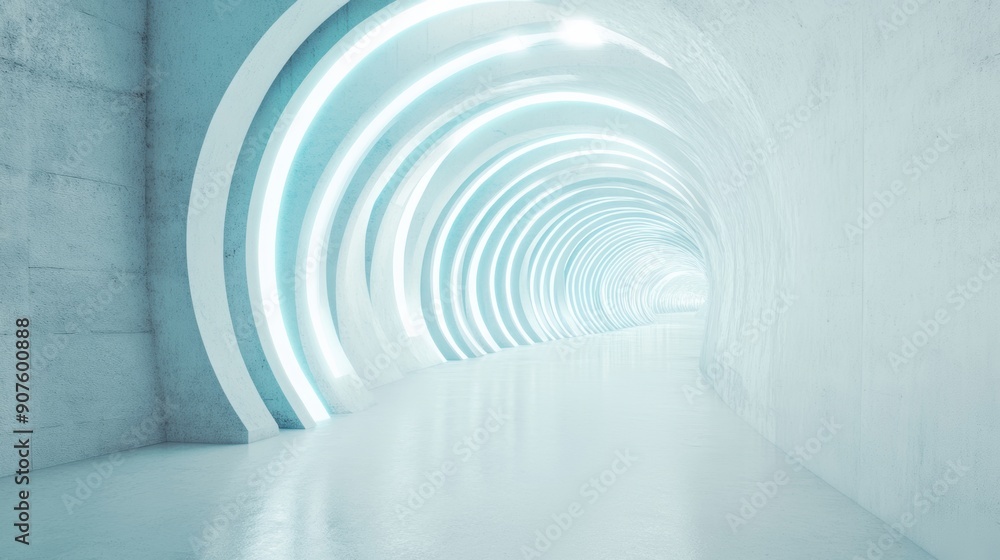 Poster a bright, modern corridor with circular architecture and illuminated walls creating a futuristic atm