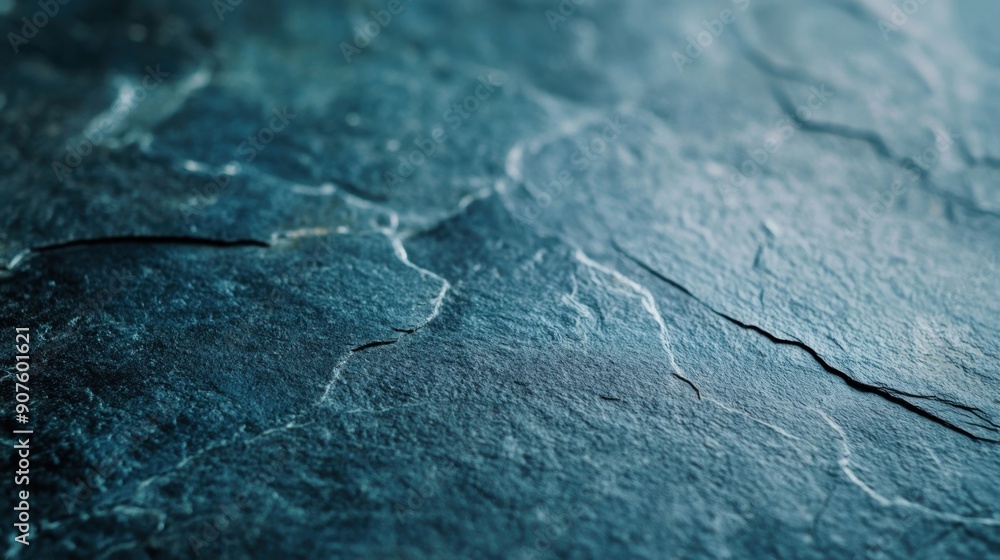 Poster a close-up view of a dark slate surface showing detailed textures and natural crack patterns under s
