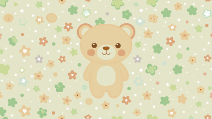 Obraz premium Teddy bear on a light background with flowers