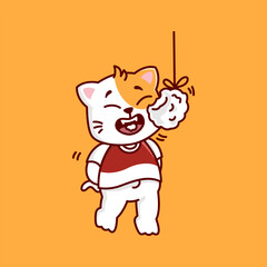 cute cat compete in eating crackers Vector Illustration Icon. Flat Cartoon Style