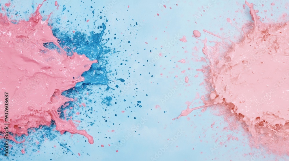 Poster bold splashes of blue and pink paint blend artistically on a soft backdrop, creating an engaging abs