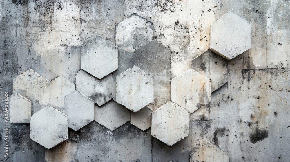 Aufkleber a geometric concrete wall showcases hexagonal patterns with organic color variations, creating an ur