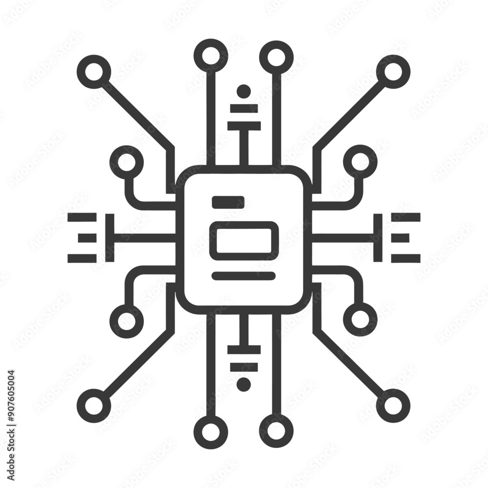 Poster a black and white line drawing of a circuit board with connected nodes