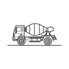 A Black and White Line Drawing of a Cement Mixer Truck