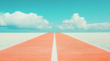 Obraz premium An empty red running track extends under a clear blue sky, inviting athletes to enjoy the serene surroundings