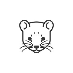 A black and white line drawing of a weasels face