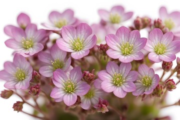 Obraz premium Purple mountain saxifrage flowers white background, ai Generated
