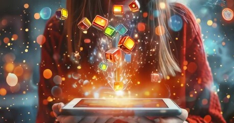 Mobile phone world of dice, gambling machine with dice and cards floating pop out phone silhouettes, winning money online gambling and casino concept.
