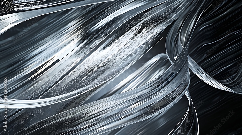 Poster this is a background image in which silver intersecting streamlines are drawn with a brush on a blac