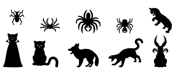 Halloween Animal set with silhouettes of dog, spider, cat