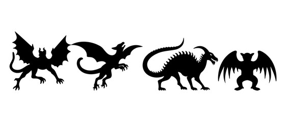 Halloween animals silhouette black filled vector Illustration icon of Flying character.