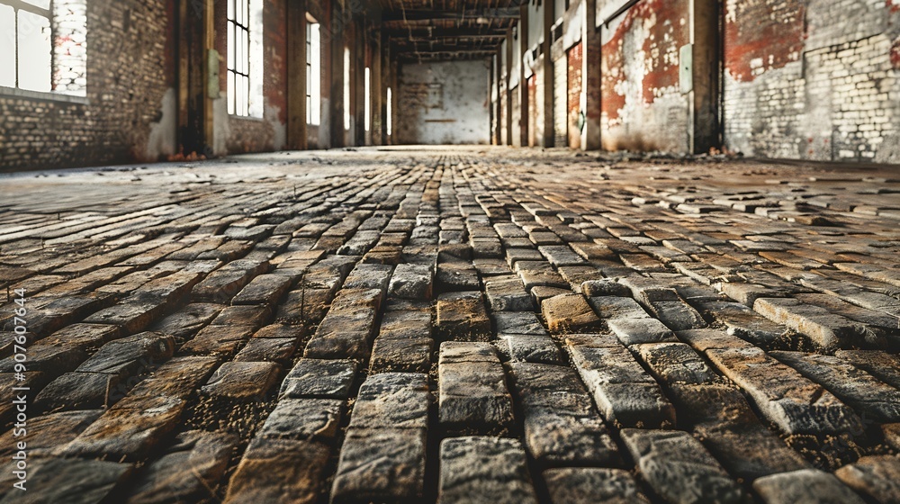 Poster Empty brick floor and building frame : Generative AI