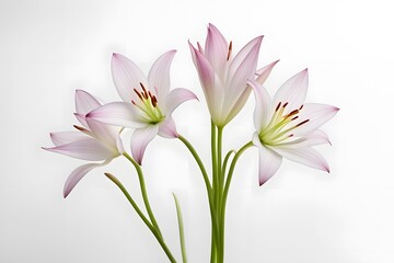 Fototapeta premium Rain lily flowers white background, AI Generated