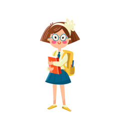 Schoolgirl going to school cartoon vector illustration