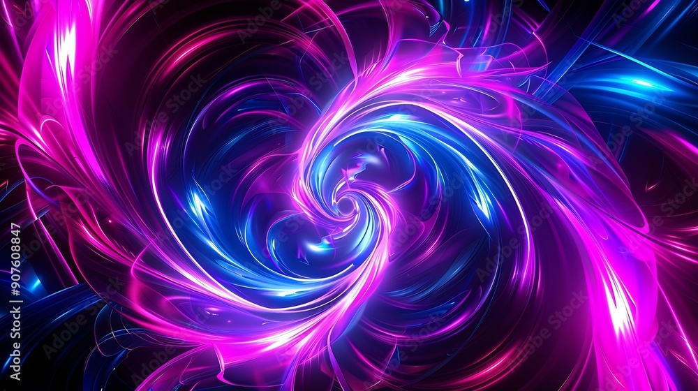 Aufkleber Colorful swirl elements with neon led illumination Abstract futuristic background : Generative AI