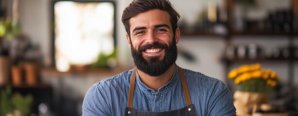 Fototapeta premium A bearded man smiling confidently, celebrating World Beard Day