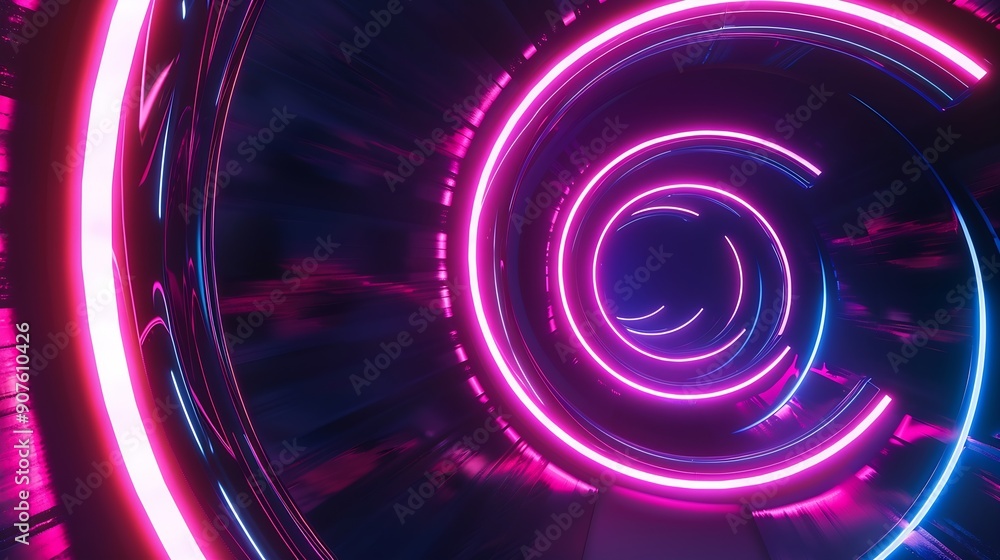 Aufkleber Colorful motion elements with neon led illumination Abstract futuristic background : Generative AI