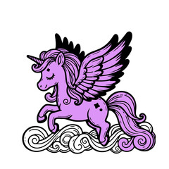 Cute cartoon character magic unicorn vector flat design